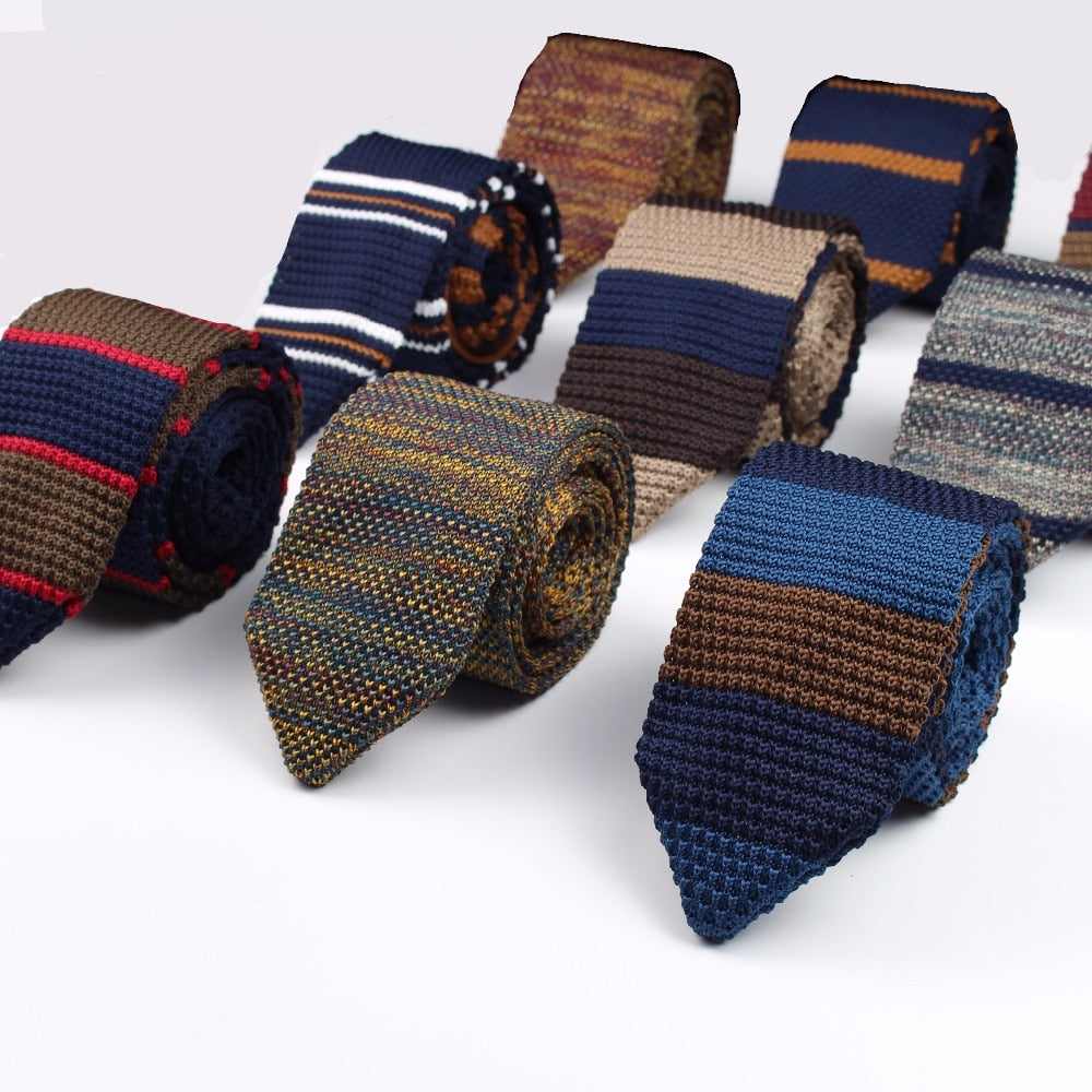 Knitted Knit Leisure Triangle Striped Ties