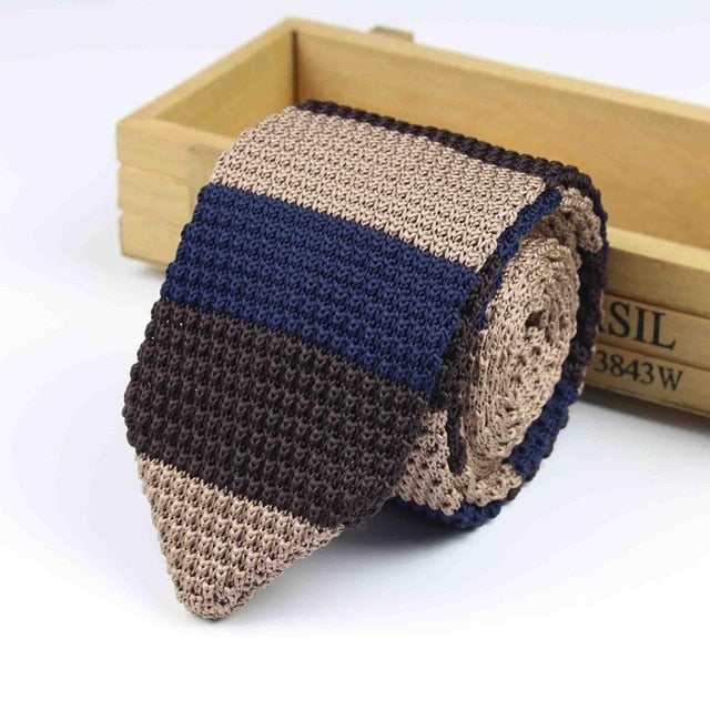 Knitted Knit Leisure Triangle Striped Ties
