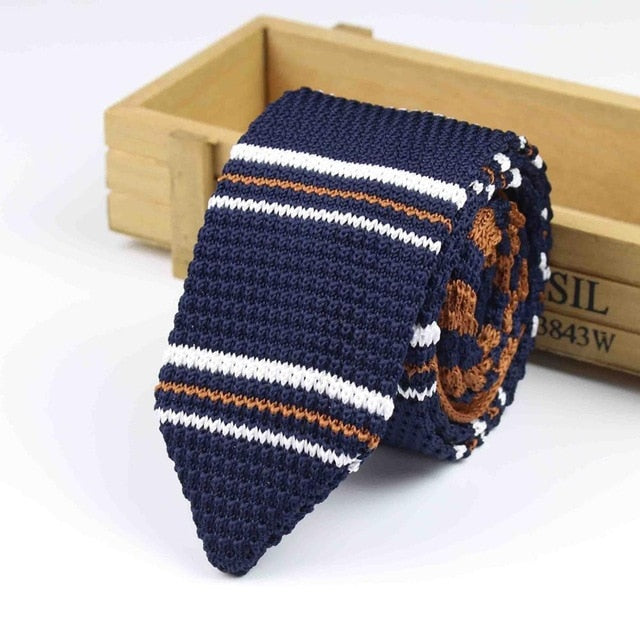 Knitted Knit Leisure Triangle Striped Ties